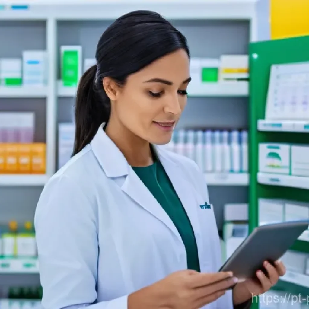 약사 약물 데이터 시각화 방법 - **Prompt:** A serene and capable female pharmacist, in her late 30s, wearing a clean, professional l...