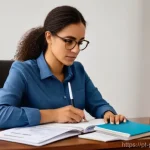 약사 외국 약사와의 비교 - **Prompt:** A determined and focused female pharmacist in her early 30s, of Brazilian descent, sitti...