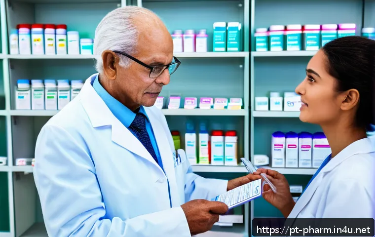 약사 병용금기 약물 사례 - A detailed hospital pharmacy scene in Brazil, showing a professional pharmacist wearing a white lab ...