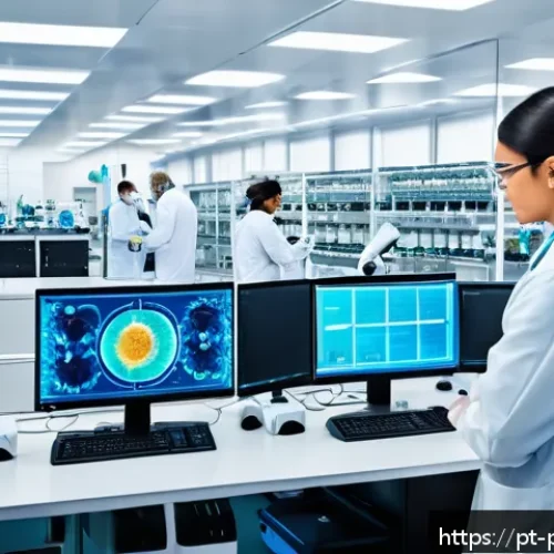 Home 30 약사 약물 개발 프로세스 설명 - A modern pharmaceutical research laboratory scene showing diverse scientists in lab coats working co...