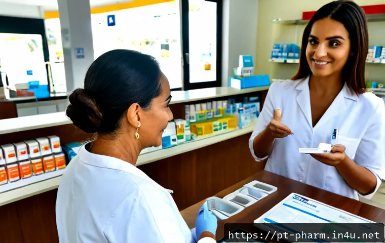 Home 13 약사 직무별 필요한 소프트 스킬 - Photorealistic Brazilian community pharmacist in a clean modern neighborhood pharmacy, warmly and pa...